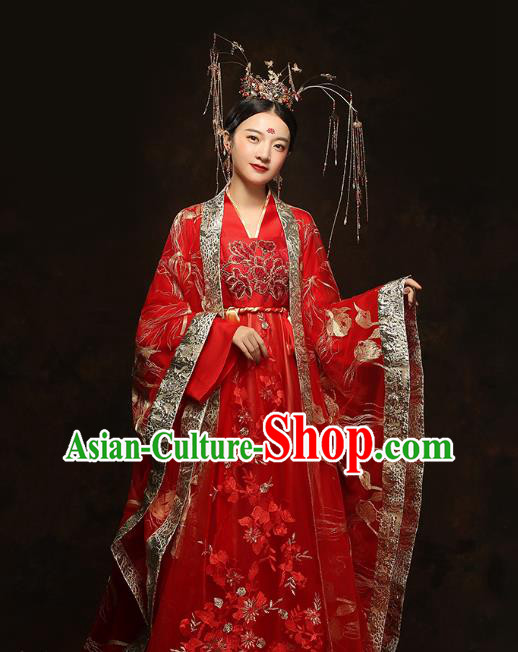 China Traditional Bride Embroidered Costumes Ancient Empress Red Hanfu Dress Classical Wedding Xiuhe Suits China Traditional Bride Embroidered Costumes Ancient Empress Red Hanfu Dress Classical Wedding Xiuhe Suits