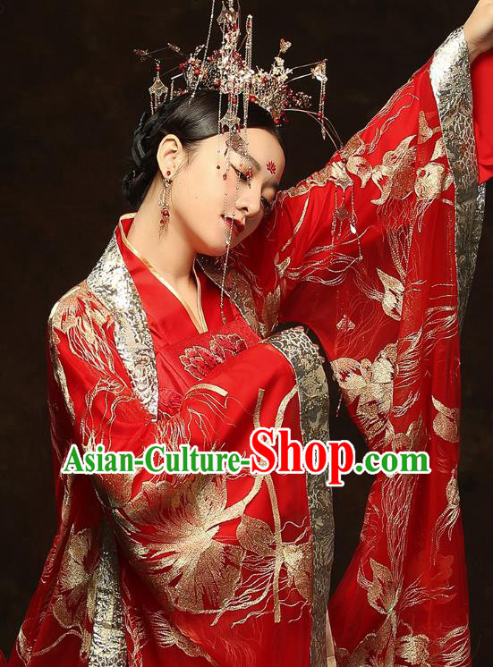 China Traditional Bride Embroidered Costumes Ancient Empress Red Hanfu Dress Classical Wedding Xiuhe Suits China Traditional Bride Embroidered Costumes Ancient Empress Red Hanfu Dress Classical Wedding Xiuhe Suits