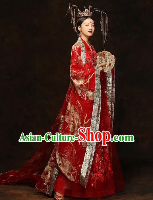 China Traditional Bride Embroidered Costumes Ancient Empress Red Hanfu Dress Classical Wedding Xiuhe Suits China Traditional Bride Embroidered Costumes Ancient Empress Red Hanfu Dress Classical Wedding Xiuhe Suits