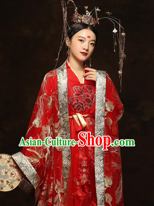 China Traditional Bride Embroidered Costumes Ancient Empress Red Hanfu Dress Classical Wedding Xiuhe Suits China Traditional Bride Embroidered Costumes Ancient Empress Red Hanfu Dress Classical Wedding Xiuhe Suits