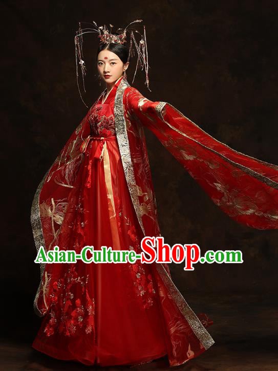 China Traditional Bride Embroidered Costumes Ancient Empress Red Hanfu Dress Classical Wedding Xiuhe Suits China Traditional Bride Embroidered Costumes Ancient Empress Red Hanfu Dress Classical Wedding Xiuhe Suits