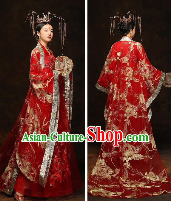 China Traditional Bride Embroidered Costumes Ancient Empress Red Hanfu Dress Classical Wedding Xiuhe Suits China Traditional Bride Embroidered Costumes Ancient Empress Red Hanfu Dress Classical Wedding Xiuhe Suits