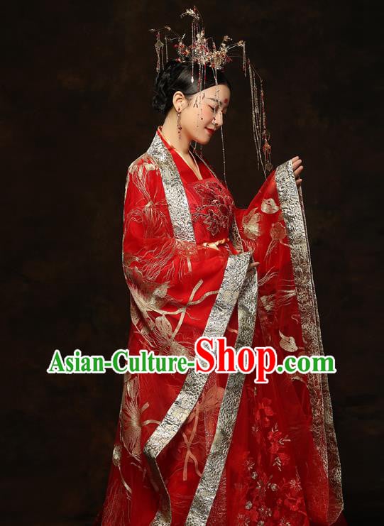 China Traditional Bride Embroidered Costumes Ancient Empress Red Hanfu Dress Classical Wedding Xiuhe Suits China Traditional Bride Embroidered Costumes Ancient Empress Red Hanfu Dress Classical Wedding Xiuhe Suits