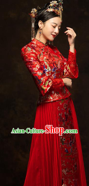 China Classical Hundred Children Painting Xiuhe Suits Traditional Bride Costumes Wedding Toast Dress China Classical Hundred Children Painting Xiuhe Suits Traditional Bride Costumes Wedding Toast Dress