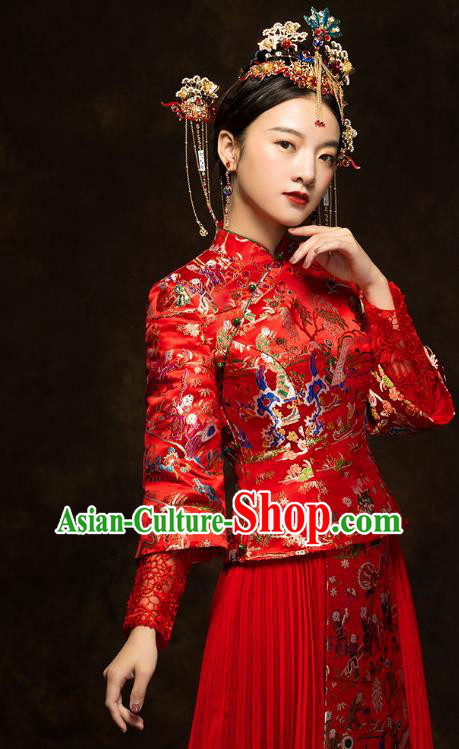 China Classical Hundred Children Painting Xiuhe Suits Traditional Bride Costumes Wedding Toast Dress China Classical Hundred Children Painting Xiuhe Suits Traditional Bride Costumes Wedding Toast Dress
