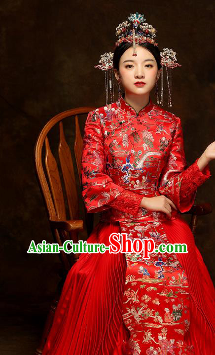 China Classical Hundred Children Painting Xiuhe Suits Traditional Bride Costumes Wedding Toast Dress China Classical Hundred Children Painting Xiuhe Suits Traditional Bride Costumes Wedding Toast Dress