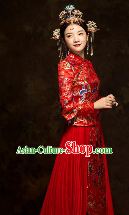 China Classical Hundred Children Painting Xiuhe Suits Traditional Bride Costumes Wedding Toast Dress China Classical Hundred Children Painting Xiuhe Suits Traditional Bride Costumes Wedding Toast Dress