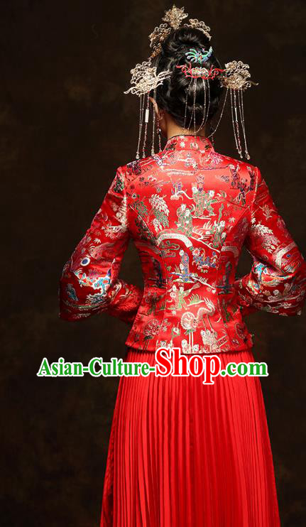 China Classical Hundred Children Painting Xiuhe Suits Traditional Bride Costumes Wedding Toast Dress China Classical Hundred Children Painting Xiuhe Suits Traditional Bride Costumes Wedding Toast Dress