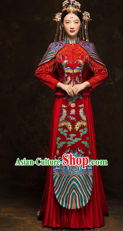 China Wedding Red Toast Dress Classical Phoenix Painting Xiuhe Suits Traditional Bride Costumes China Wedding Red Toast Dress Classical Phoenix Painting Xiuhe Suits Traditional Bride Costumes