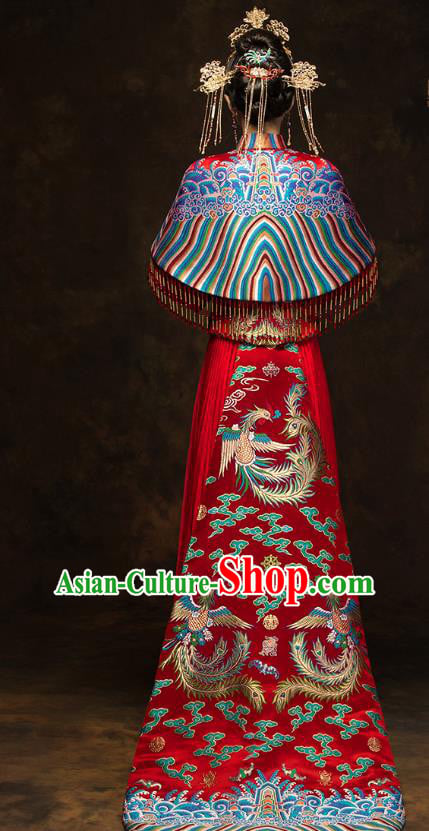 China Wedding Red Toast Dress Classical Phoenix Painting Xiuhe Suits Traditional Bride Costumes China Wedding Red Toast Dress Classical Phoenix Painting Xiuhe Suits Traditional Bride Costumes