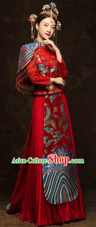 China Wedding Red Toast Dress Classical Phoenix Painting Xiuhe Suits Traditional Bride Costumes China Wedding Red Toast Dress Classical Phoenix Painting Xiuhe Suits Traditional Bride Costumes