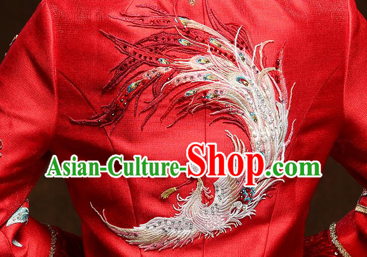China Classical Embroidered Phoenix Peony Xiuhe Suits Traditional Bride Costumes Wedding Red Toast Dress