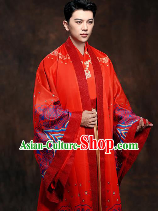 Chinese Ancient Scholar Red Clothing Traditional Han Dynasty Wedding Bridegroom Costumes