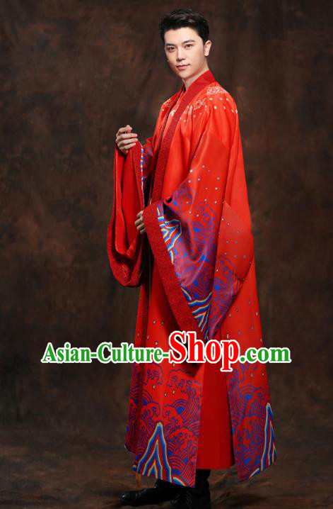 Chinese Ancient Scholar Red Clothing Traditional Han Dynasty Wedding Bridegroom Costumes