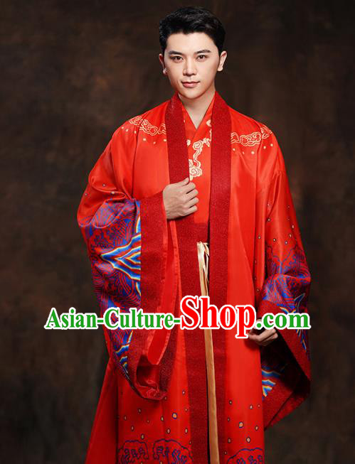 Chinese Ancient Scholar Red Clothing Traditional Han Dynasty Wedding Bridegroom Costumes