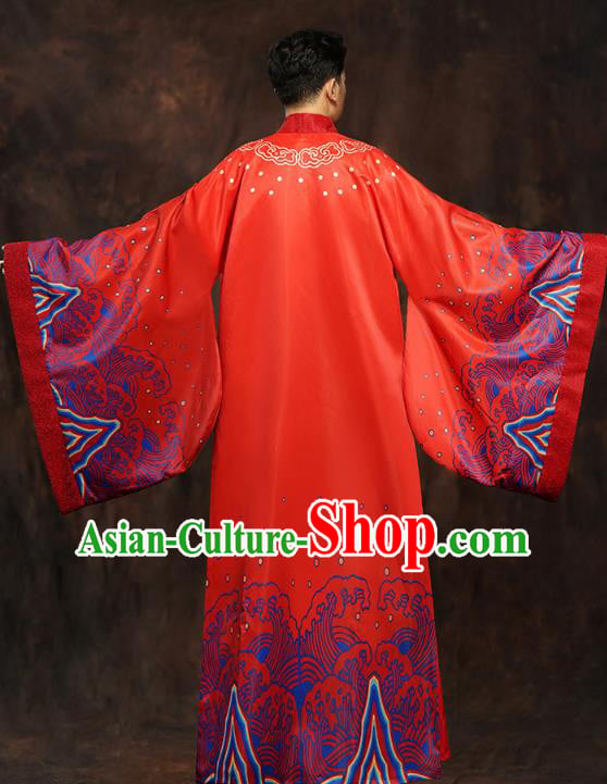 Chinese Ancient Scholar Red Clothing Traditional Han Dynasty Wedding Bridegroom Costumes
