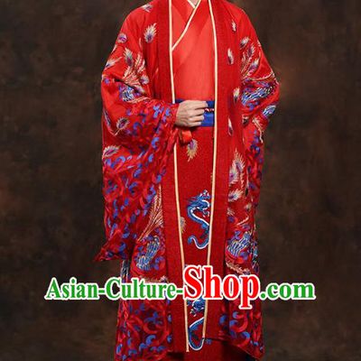 Chinese Traditional Han Dynasty Wedding Costumes Ancient Scholar Bridegroom Red Clothing