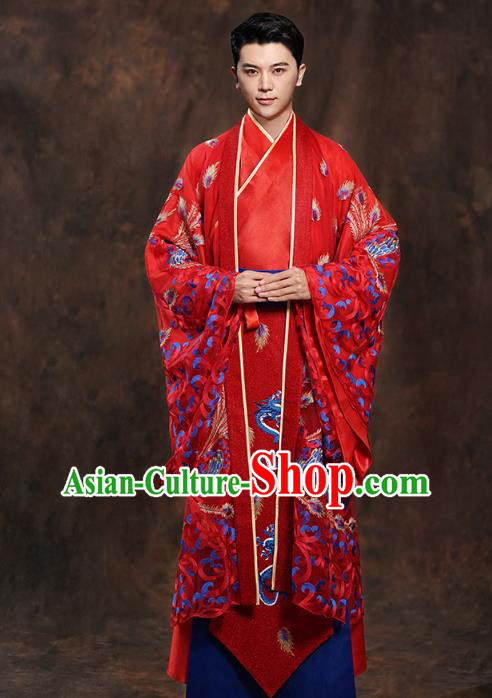 Chinese Traditional Han Dynasty Wedding Costumes Ancient Scholar Bridegroom Red Clothing
