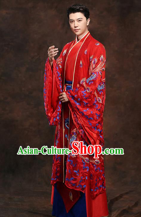 Chinese Traditional Han Dynasty Wedding Costumes Ancient Scholar Bridegroom Red Clothing
