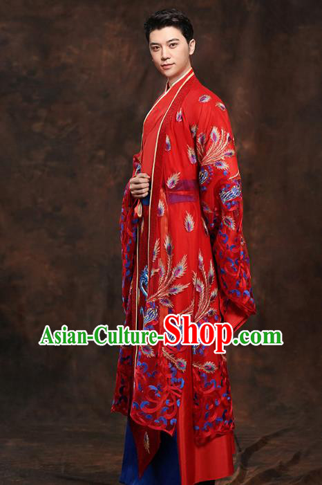 Chinese Traditional Han Dynasty Wedding Costumes Ancient Scholar Bridegroom Red Clothing