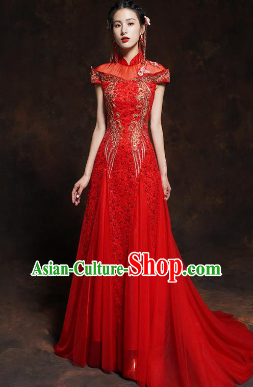 Chinese Classical Embroidered Red Toast Dress Traditional Wedding Bride Cheongsam Clothing Chinese Classical Embroidered Red Toast Dress Traditional Wedding Bride Cheongsam Clothing