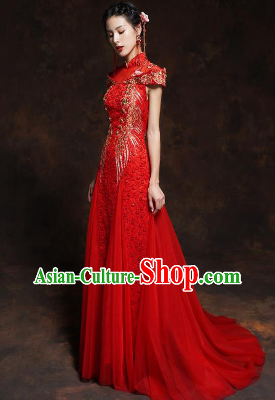 Chinese Classical Embroidered Red Toast Dress Traditional Wedding Bride Cheongsam Clothing Chinese Classical Embroidered Red Toast Dress Traditional Wedding Bride Cheongsam Clothing