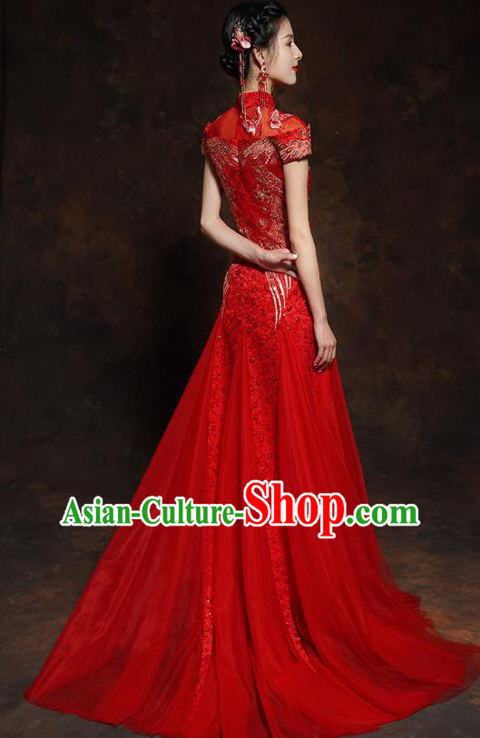 Chinese Classical Embroidered Red Toast Dress Traditional Wedding Bride Cheongsam Clothing Chinese Classical Embroidered Red Toast Dress Traditional Wedding Bride Cheongsam Clothing