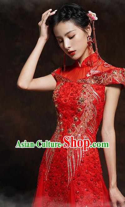 Chinese Classical Embroidered Red Toast Dress Traditional Wedding Bride Cheongsam Clothing Chinese Classical Embroidered Red Toast Dress Traditional Wedding Bride Cheongsam Clothing