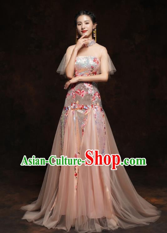 Chinese Traditional Wedding Bride Champagne Veil Cheongsam Clothing Classical Embroidered Sequins Toast Dress Chinese Traditional Wedding Bride Champagne Veil Cheongsam Clothing Classical Embroidered Sequins Toast Dress