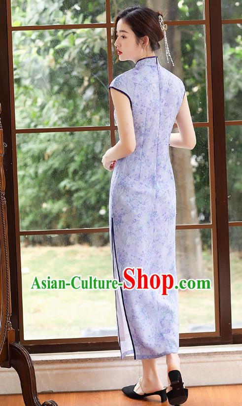 Republic of China National Lilac Ramine Cheongsam Traditional Young Lady Sleeveless Qipao Dress Republic of China National Lilac Ramine Cheongsam Traditional Young Lady Sleeveless Qipao Dress