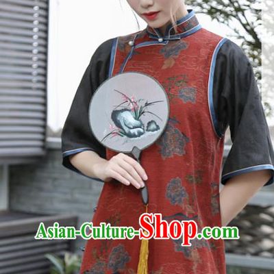 Republic of China National Gambiered Guangdong Gauze Cheongsam Traditional Young Lady Red Silk Qipao Dress