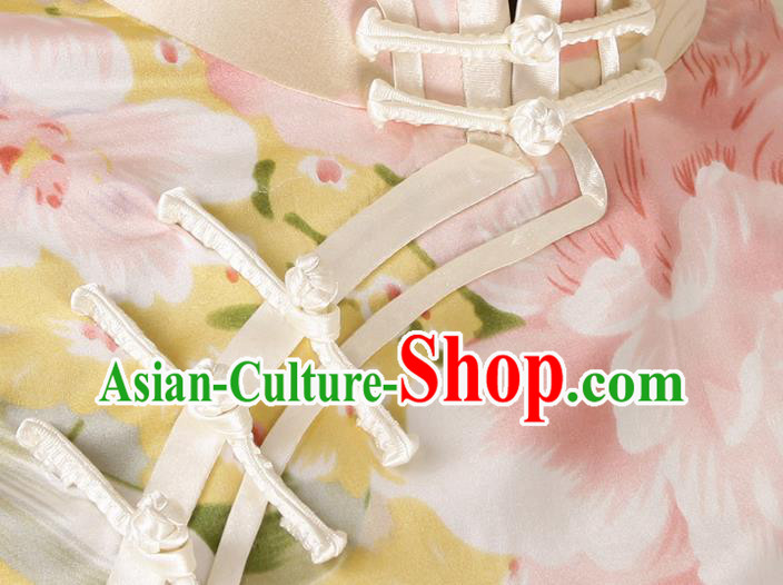 China Traditional Mandarin Sleeve Qipao Dress Classical Printing Flowers Silk Cheongsam China Traditional Mandarin Sleeve Qipao Dress Classical Printing Flowers Silk Cheongsam