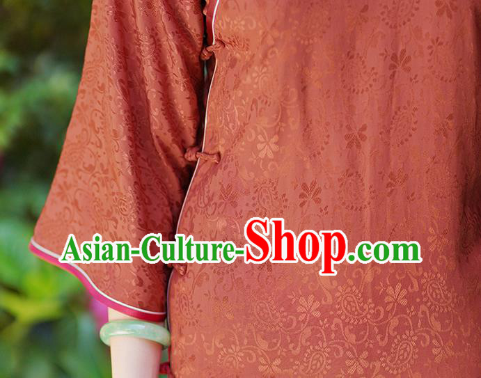 China Traditional Minguo Red Silk Qipao Dress Classical Mandarin Sleeve Cheongsam China Traditional Minguo Red Silk Qipao Dress Classical Mandarin Sleeve Cheongsam