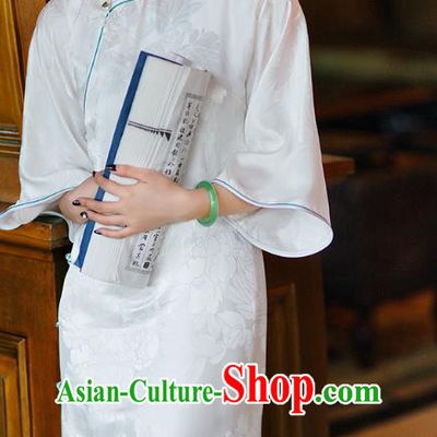 Republic of China Classical Shanghai White Silk Qipao Dress Traditional Minguo Young Lady Cheongsam
