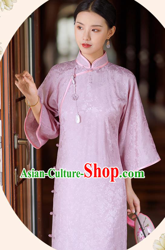 Republic of China Classical Stand Collar Qipao Dress Traditional Minguo Young Lady Pink Cheongsam Republic of China Classical Stand Collar Qipao Dress Traditional Minguo Young Lady Pink Cheongsam