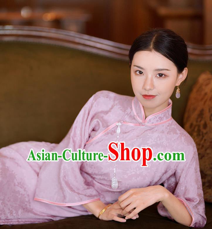 Republic of China Classical Stand Collar Qipao Dress Traditional Minguo Young Lady Pink Cheongsam Republic of China Classical Stand Collar Qipao Dress Traditional Minguo Young Lady Pink Cheongsam