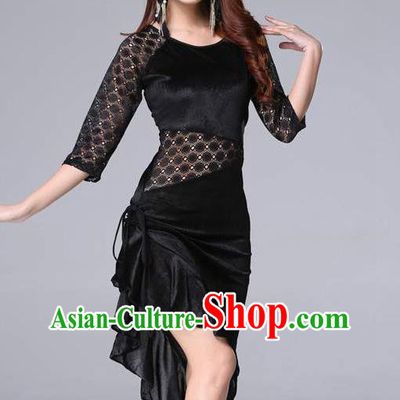 Asian Oriental Dance Raks Sharki Costume Indian Belly Dance Training Black Velvet Lace Dress