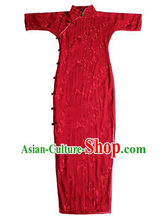 China Classical Wedding Bride Cheongsam Traditional Minguo Shanghai Woman Red Silk Qipao Dress China Classical Wedding Bride Cheongsam Traditional Minguo Shanghai Woman Red Silk Qipao Dress