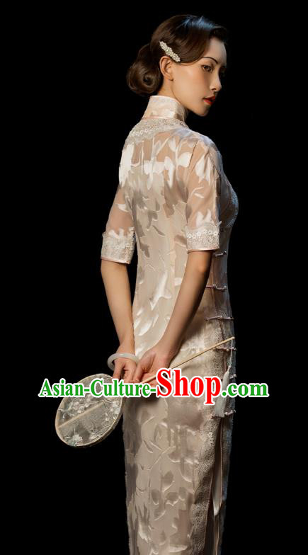 China Traditional Minguo Stand Collar Qipao Dress Classical Old Shanghai Light Pink Cheongsam China Traditional Minguo Stand Collar Qipao Dress Classical Old Shanghai Light Pink Cheongsam