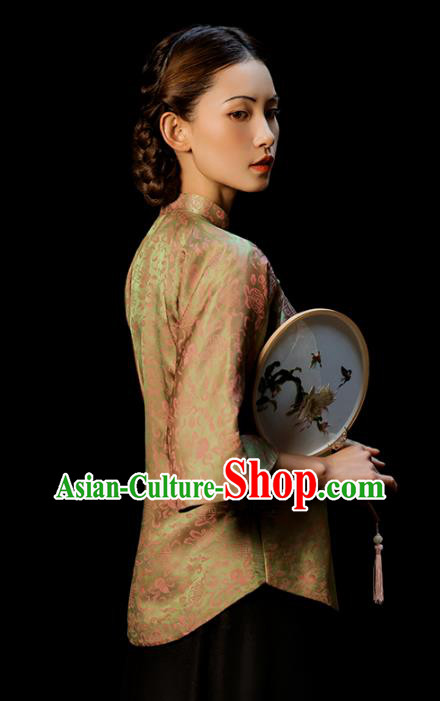 Chinese National Woman Clothing Tang Suit Light Green Brocade Jacket Outer Garment Chinese National Woman Clothing Tang Suit Light Green Brocade Jacket Outer Garment