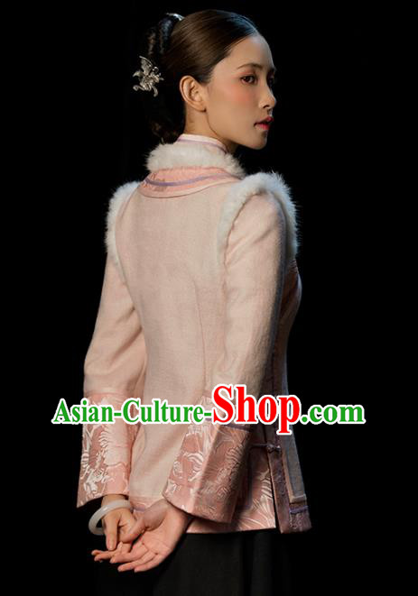 Chinese National Woman Outer Garment Clothing Tang Suit Pink Woolen Jacket Chinese National Woman Outer Garment Clothing Tang Suit Pink Woolen Jacket
