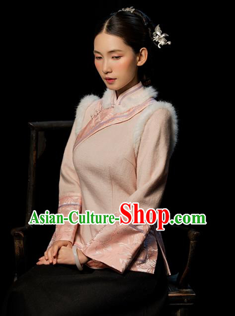 Chinese National Woman Outer Garment Clothing Tang Suit Pink Woolen Jacket Chinese National Woman Outer Garment Clothing Tang Suit Pink Woolen Jacket