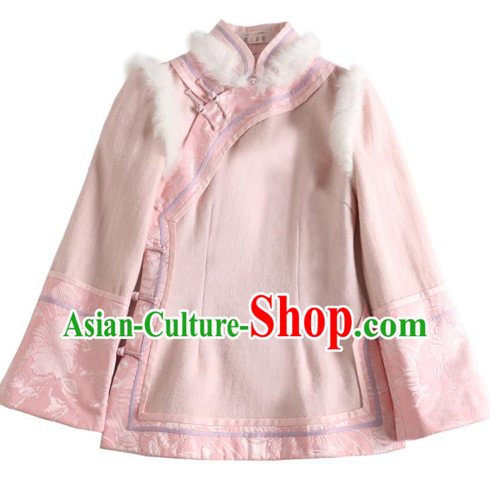 Chinese National Woman Outer Garment Clothing Tang Suit Pink Woolen Jacket Chinese National Woman Outer Garment Clothing Tang Suit Pink Woolen Jacket