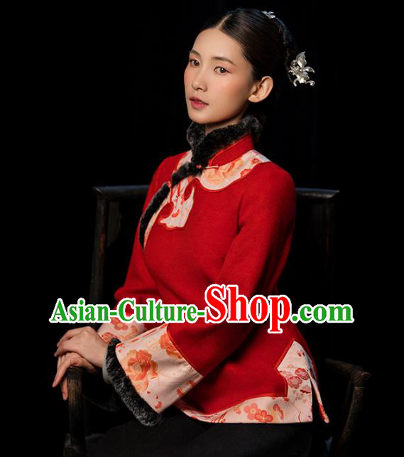 Chinese Tang Suit Red Woolen Jacket National Woman Outer Garment Clothing Chinese Tang Suit Red Woolen Jacket National Woman Outer Garment Clothing