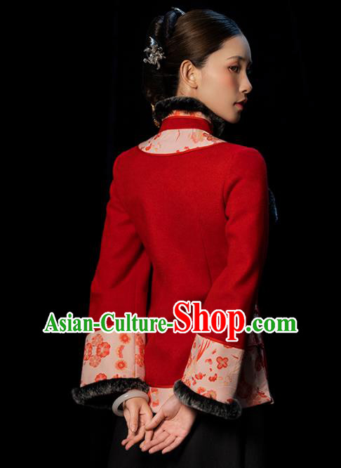 Chinese Tang Suit Red Woolen Jacket National Woman Outer Garment Clothing Chinese Tang Suit Red Woolen Jacket National Woman Outer Garment Clothing