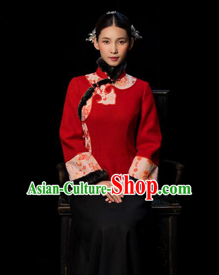 Chinese Tang Suit Red Woolen Jacket National Woman Outer Garment Clothing Chinese Tang Suit Red Woolen Jacket National Woman Outer Garment Clothing