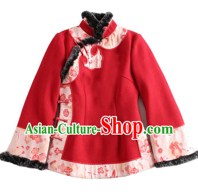 Chinese Tang Suit Red Woolen Jacket National Woman Outer Garment Clothing Chinese Tang Suit Red Woolen Jacket National Woman Outer Garment Clothing
