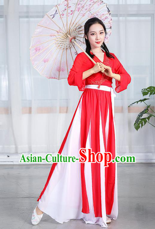 China Classical Dance Performance Red Chiffon Dress Umbrella Dance Training Clothing China Classical Dance Performance Red Chiffon Dress Umbrella Dance Training Clothing