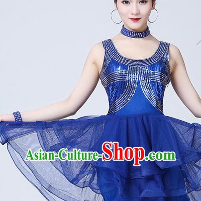 Top Stage Performance Sexy Fashion Clothing Modern Show Dancewear Latin Dance Royalblue Bubble Dress