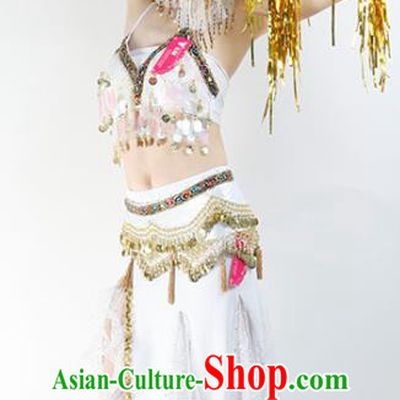 Indian Bollywood Dance Performance Clothing Belly Dance White Uniforms Tianzhu Princess Tassel Bra and Skirt